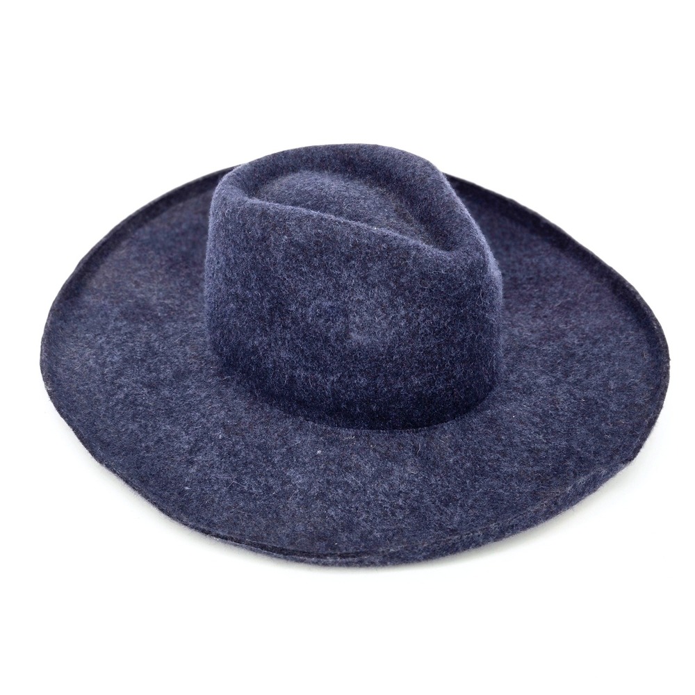 Olive & Pique Gray 100% Wool Wide Brim Fedora Rancher Panama Hat Satin Lined